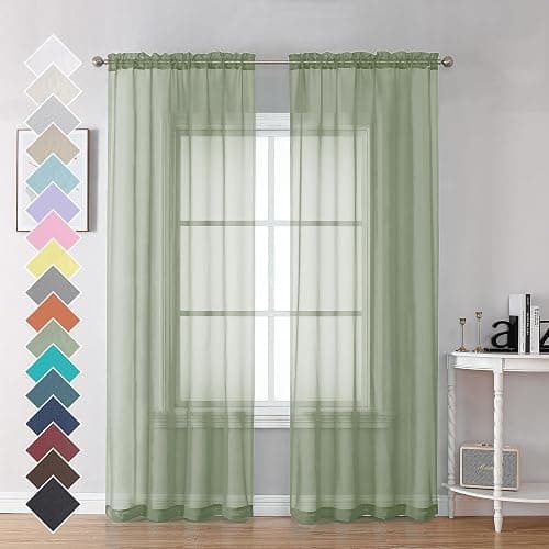 OVZME Bedroom Curtains 2 Panel Sets 84" Inch Length - Transparent Light Weight Soft Window Treatment Panels for Study Room/Living Room/Guest Room, Sage Green, Per Panel W42 X L84 inches thumbnail 3