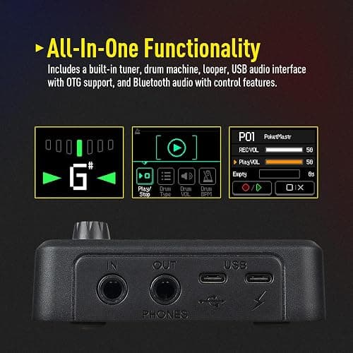 SONICAKE Pocket Master-Portable Multi Effects Pedal, 100+ Built-in Guitar/Bass/Acoustic Effects, Amp Modeling, IR Cabinets Simulation, Stereo OTG USB Audio Interface, Rechargeable Guitar Pedal (Black) thumbnail 4