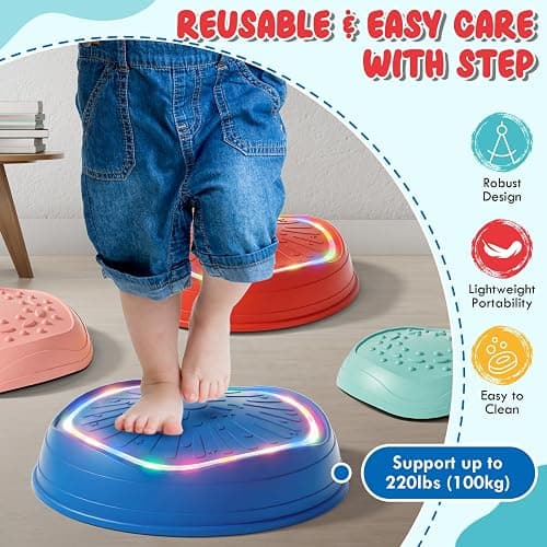 Lehoo Castle Stepping Stones for Kids, Non-Slip Toddler Stepping Stones, Indoor & Outdoor Sensory Toys for Toddlers 1-3, Balance Board Obstacle Course for Kids 3-5 thumbnail 5