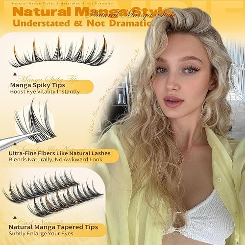 Manga Lash Clusters Fairy Eyelash Clusters Anime Cluster Eyelash Extensions 10-16mm Wispy Cluster Lashes Natural CD-Curly Lashes Clusters Individual Eyelashes for Clean Girl Makeup/No Makeup thumbnail 3