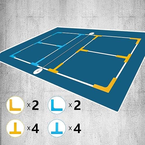 Eco Walker Pickleball Court Marker Kit - Court Corner & Line Marker Set, L & T Throw-Down Markers, Create Your Own Mini Pickleball, Tennis & Badminton Court, 12pc + Carry Bag (Blue-Yellow) thumbnail 3