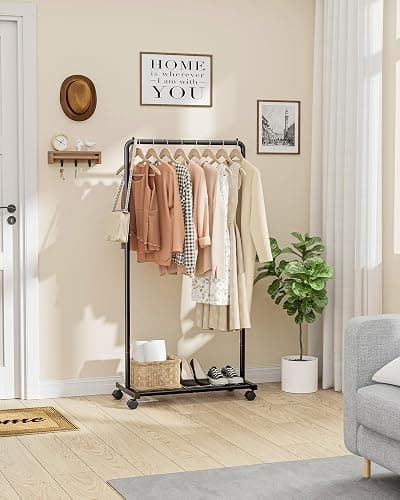 Sakugi Clothes Rack - Clothing Rack with Storage Mesh Shelf & Casters, Heavy-Duty Metal Clothing Rack for Hanging Clothes, Dresses, Coats, Large Load Capacity, Easy Assembly, Black, 28.0"x16.9"x59.0" thumbnail 2