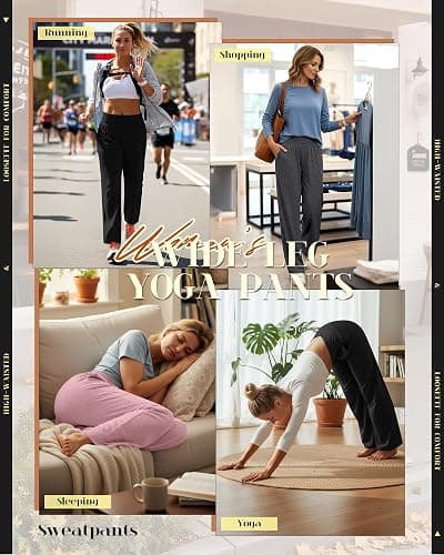 Neer 3 Pack Women's Wide Leg Yoga Pants, Comfy Lounge Pants with Pockets Ladies' Stretch Sweatpants Elastic Waist Joggers thumbnail 3