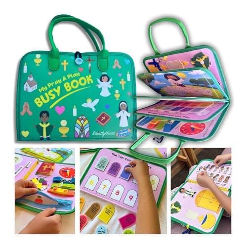 My Pray & Play Busy Board Book - Quiet Felt Activity Book for Catholic Children -Interactive Learning Tool for Mass, Church, Travel, and Bible Learning - Brother Francis/Saintly Heart thumbnail 2