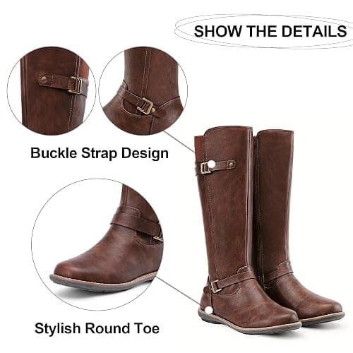 Jeossy Women's 9655 Knee High Boots Flat Riding Tall Boots with Buckle and Side Zipper thumbnail 4
