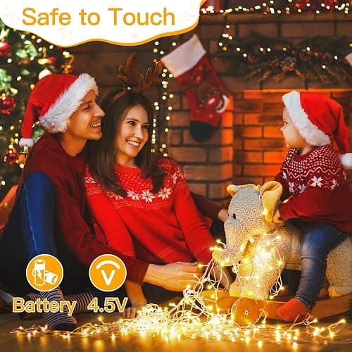 Ollny Fairy Lights Battery Operated, 10m 100 LEDs Christmas Tree Light Battery Powered Outdoor Decoration, Warm White Waterproof Xmas Lighting with 8 Modes/Timer for Indoor Outside Bedroom Garden thumbnail 8
