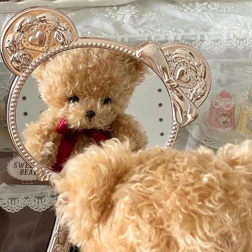 Flower Knows The Sweetie Bear Hand Mirror,Vintage Portable Handheld Mirror,Fancy & Pretty Princess Mirror with Long Handle,Gift for Girls(Creamy Pink) thumbnail 5