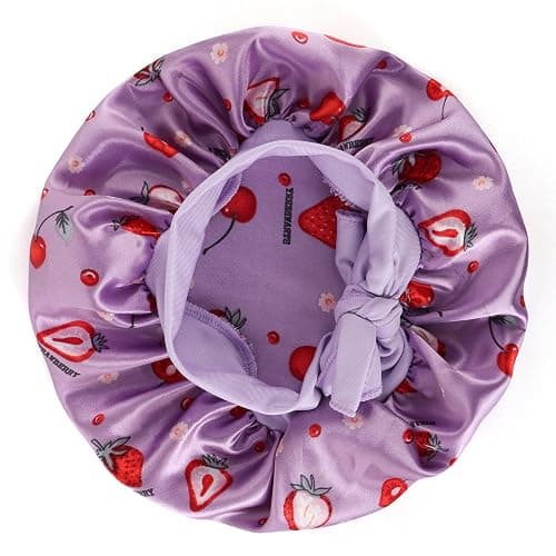 WEIPAO Kids Satin Bonnet - 3 Packs Baby Bonnet for Curly Hair Silk Sleep Cap with Adjustable Elasticated Soft Band for Child Toddler Baby - Purple+Light Pink+Yellow thumbnail 4