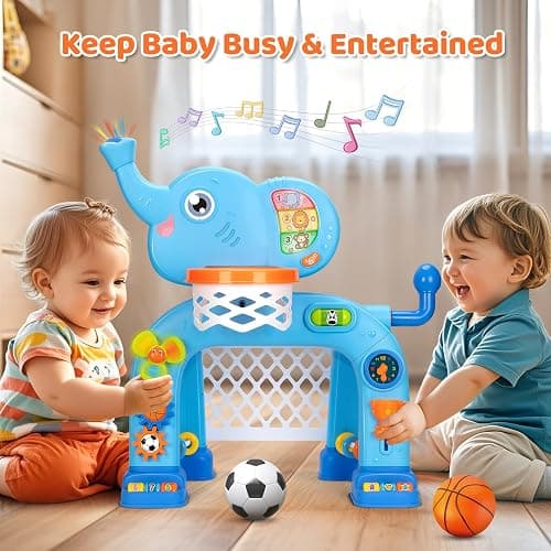 KIZZYEA Toys for 1 2 3 Years Old Boys Girls, Toddler Basketball Hoop & Soccer Goal, Montessori Toy, Interactive Musical Sports Toys with Light, Christmas Birthday Gifts for Baby Kids Age 12-18 Months thumbnail 4