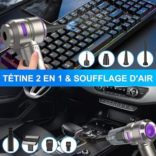 Aspirabriciole Senza Fili,4 in 1 Aspirapolvere Auto Portatile 18000Pa,Mini Aspirapolvere Potente con Motore Brushless,3 Velocità Mini Aspirapolvere Potente per Auto Casa Ufficio Peli di Domestici thumbnail 5