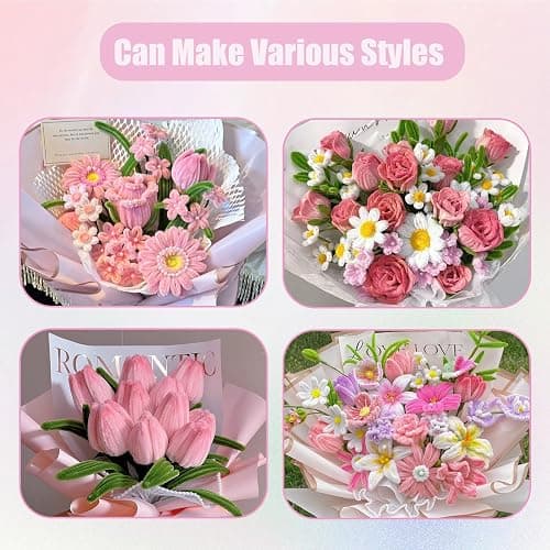 LansinLife 400 Pcs Pipe Cleaners Craft Set, 4 Assorted Pink Pipe Cleaners Bulk, Chenille Stems for DIY Flower Making Kit with Floral Stems, Gardening Tape, Stamen, Ribbon for DIY Bouquet Gift (Pink) thumbnail 5