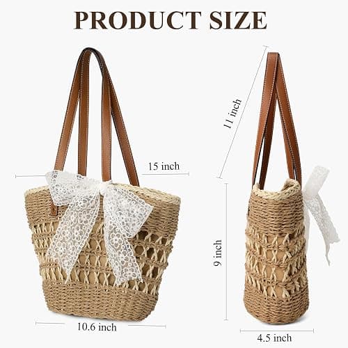 Trifabricy Beach Bags for Women, Summer Straw Bag, Woven Straw Beach Tote Bag Shoulder Handbags thumbnail 3