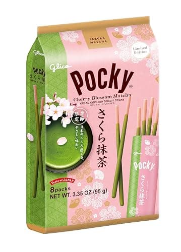 Pocky Cherry Blossom Matcha Biscuit Sticks – Limited Edition Sakura & Matcha Flavor, Crispy Biscuit Sticks Coated in Green Tea Cream, 2.47oz (1 Pack) thumbnail 2