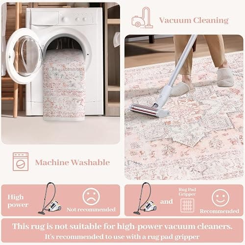 LIVEBOX Area Rug Pink 4x6 - Oriental Floral Bedroom Rug Vintage Low-Pile Indoor Rugs for Kids Room, Non-Shedding Retro Carpet, Accent Rugs for Kitchen Entryway Office Camper Pink thumbnail 2