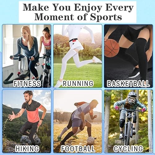 2Pairs Leg Sleeves,Full Leg Compression Sleeve,Compression Long Knee Sleeve,Sports Compression UV Long Leg Sleeves with Anti-slip Silicone Strips for Men Women Running Basketball Football(White&Black) - Medium thumbnail 7