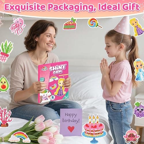 sinceroduct 60 Pcs 5D Diamond Art Stickers for Kids, 6 Theme Designs Diamond Art Kits and Diamond Painting for Kids, Diamond Art Accessories Best Gift for Girls Boys thumbnail 6