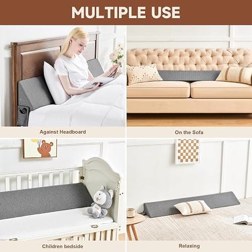 IFNOW Queen Size(60"x6"x10") Bed Wedge Pillow for Headboard, Mattress Gap Filler(0-8"), Bed Wedge for Gap Between Your Headboard and Mattress Dark Grey thumbnail 3