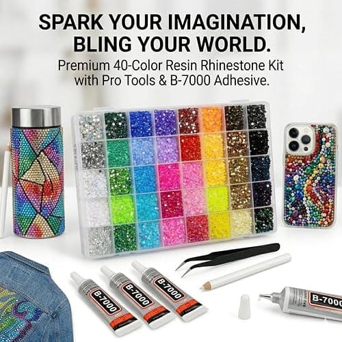 Resin Rhinestones for Bedazzling Kit, 3mm Flatback Gems Diamond Art Accessories with B7000 Glue and Tools for Nail Art, Clothes, Shoes, Crafts (28 Cells) thumbnail 2
