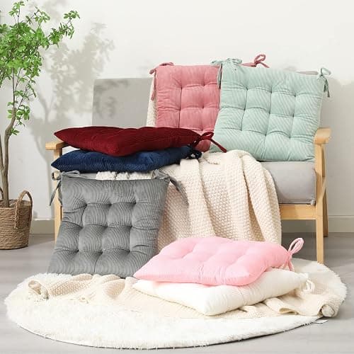 HLOVME Corduroy Chair Cushion with Ties Ultra Soft Warm Floor Cushion for Kids Reading Nook Comfortable Square Seat Cushion for Adult 15.7”x15.7”, White thumbnail 7