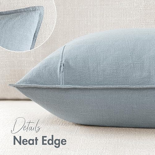 Woaboy 24x24 Inch Set of 2 Decorative Linen Solid Throw Pillow Covers Boho Accent Farmhouse Couch Pillowcases Modern Netural Euro Home Decor for Couch Sofa Living Room Bed,Light Blue thumbnail 6