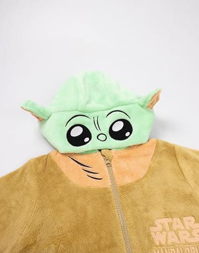 STAR WARS The Mandalorian Grogu Unisex Kids Green Onesie | Hooded Zip-Up Fleece Loungewear thumbnail 8