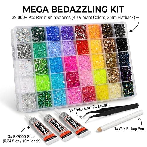 Resin Rhinestones for Bedazzling Kit, 3mm Flatback Gems Diamond Art Accessories with B7000 Glue and Tools for Nail Art, Clothes, Shoes, Crafts (28 Cells) thumbnail 3