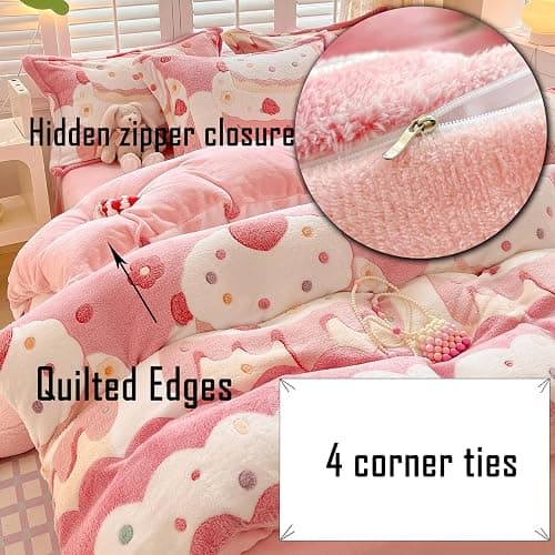MorroMorn Pink Duvet Cover Queen, Cream Cake Kawaii Bedding Sets, Fluffy Comforter Covers Set, Down Alternative Blanket Ultra Soft Cute for Girls Kids Teen Women Full Double Size thumbnail 5