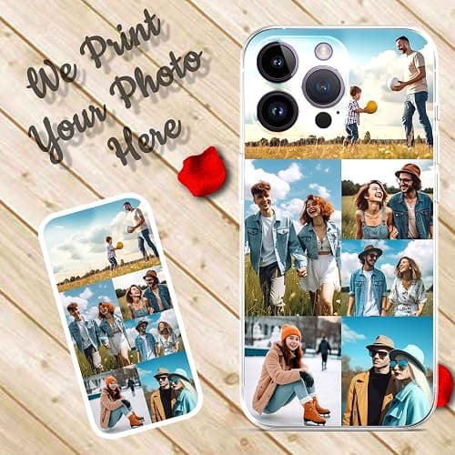 ABCJOJO Personalized Custom Phone Case for iPhone 17 16 15 14 13 12 11 Pro Max Mini Plus XR X Xs, Design Your Own Picture Phone Case, Scratch Resistant, Birthday Gift for Family and Friends(6 Photos) thumbnail 2