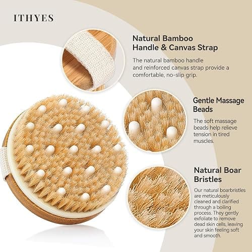Ithyes Trockenbürste, Körperbürste, Peelingbürste, natürliche Borsten, Badebürste zum Entfernen abgestorbener Haut, Cellulite, verbessert Lymphfunktionen, Peeling thumbnail 3