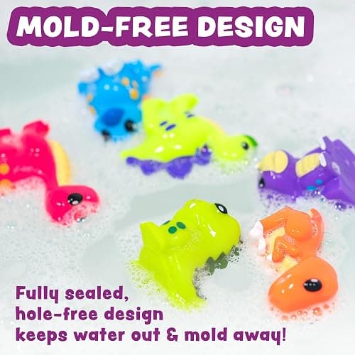 Tub Works® Dinosaur Mold Free Bath Toys, 12 Pack | Sealed, No Hole Bath Toys Design Keeps Moisture Out | Soft, Squeezable & Float on Water | Easy-Grip Baby & Toddler Bath Toy Set | Baby Pool Toys thumbnail 4