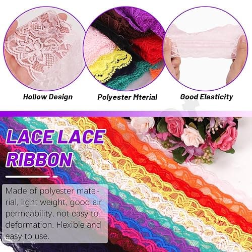 Swpeet 5 Yard by 3.15" Wide White Lace Fabric Stretch Elastic, Trim Lace Ribbon, Elastic Sewing Trim Ribbon for Garment, Headbands, Wedding Bouquet Making DIY Crafts thumbnail 3