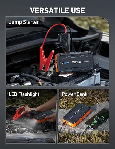AstroAI S8 Car Battery Jump Starter, Car Jumper Starter Battery Pack for Up to 6.0L Gas & 3.0L Diesel Engines, 12V Portable Jump Box with 3 Modes Flashlight and Jumper Cable (Orange) thumbnail 5
