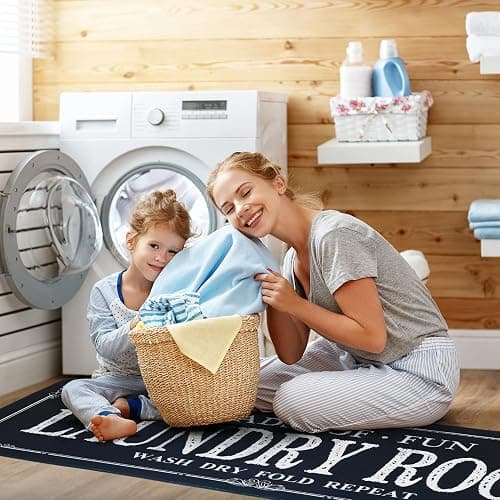 ROMAMIGO Non Slip Laundry Runner Rug - Farmhouse Kitchen Floor Mat for Mudroom and Bathroom - Black, 20 X 47 Inches thumbnail 7