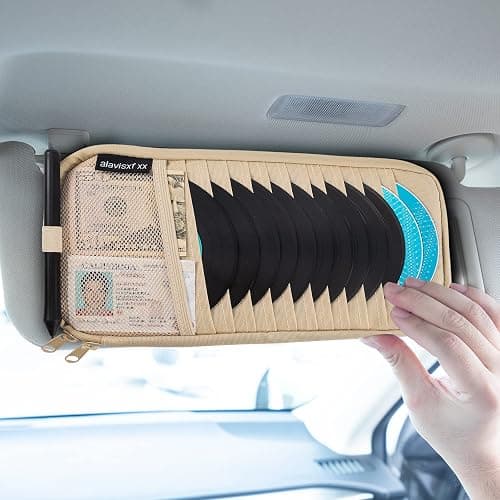 alavisxf xx Car CD Visor Holder, 12 Sleeves Organizer with Mesh Pocket | Durable Oxford Cloth, Holds 12 CDs/DVDs, 1 Pen Holder, 1 Back Inner Pocket, Disc Storage Organizer, Fits Most Vehicle Visors thumbnail 2