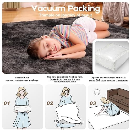 Mhyup 3x5 Rugs for Bedroom, Fluffy Small Area Rugs for Living Room, Soft Shag Fuzzy Carpet with 4 Non-Slip Stickers for Kids Boys and Girls Nursery Dorm Home Decor (Tie-Dyed Black Grey, 3ft x 5ft) thumbnail 5