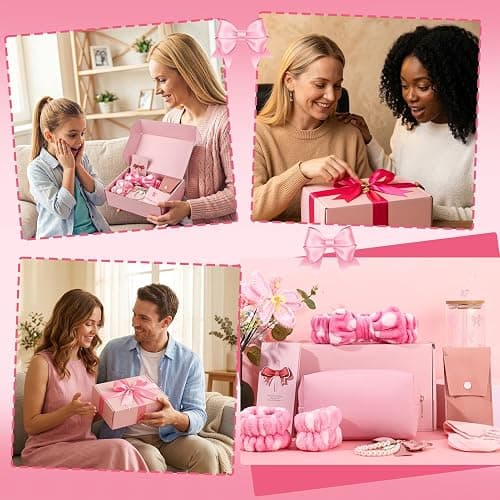 saerryor Birthday Gifts for Girls, Bow Glass Cup with Lid and Straw Card Keychain Pendant Makeup Brushes Cosmetic Bag Socks Headband, Pink thumbnail 7