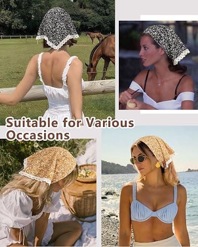 Molans 3Pcs Floral Head Scarf, Chiffon Hair Bandanas, Hair Scarf for Women | Vintage Boho Hair Kerchief, Triangle HeadBands for Girl, Soft & Breathable, Versatile for Curly Hair, Yoga thumbnail 5