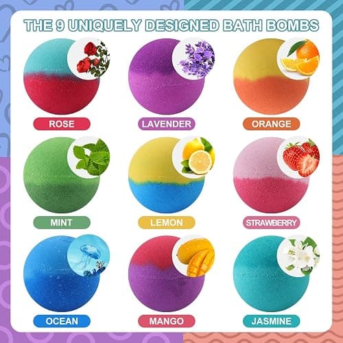 Maylawn Bath Bombs Gift Set, Vegan & Cruelty Free, Ideal Present for Women, Girls, Birthday Mothers Day Gifts Idea, 9-Pieces Handmade Fizzy Bubble Bath Bombs thumbnail 2