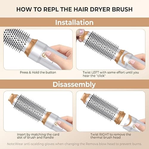 6 in 1 Blow Dryer Brush, Curling Wand Hair Air Styling Tools Set, Ionic with Massage Hot Air, Round Thermal Straightener,Left&Right Curling Wand thumbnail 7