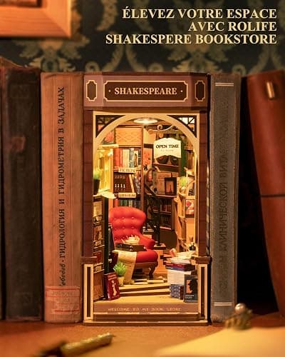 Rolife Book Nook Kit Maison Miniature à Construire DIY Maquette Adulte avec LED Lumières Décoration de Bibliothèque Livre Salon Booknook Puzzle 3D Bois Serre-Livres Diorama Idée Cadeau Femme (TGB07) thumbnail 3