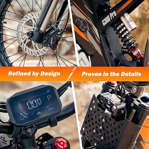 HAPPYRUN G300 Pro Electric Dirt Bike for Adults, 72V 30Ah Battery, 6500W Motor, 50 MPH Speed, 70 Mile Range, 350 Lbs Load Capacity, Hydraulic Brakes Black (Orange) thumbnail 8