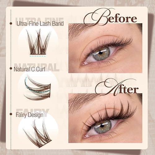 Brown Eyelash Clusters Spiky Lash Clusters Anime Lash Extensions Manga Individual Lashes Natural Cluster Lashes Wispy Cluster Eyelash Extensions Dark Brown C-Curly 10-16MM Lash Clean Girl Aesthetic thumbnail 3