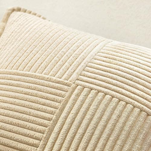 MIULEE Decorative Throw Pillow Covers for Couch Bed Livingroom 18x18 Inch Set of 2 Cream Boho Accent Throw Pllows Broadside Striped Patchwork Soft Corduroy Pillowcases thumbnail 5