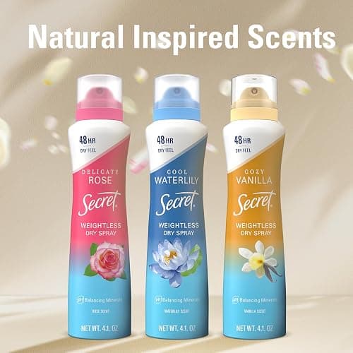 Secret Dry Spray Antiperspirant Deodorant for Women, 48hr Weightless Sweat & Odor Protection, Gentle on Skin, Cozy Vanilla Scent, 4.1 oz (Pack of 3) thumbnail 10