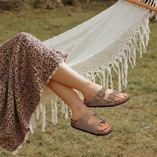 KIDMI Unisex Summer Sandals Arch Support Cork Footbed Slide Sandals with Double Adjustable Buckle for Women Men thumbnail 3