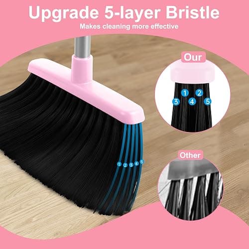 BSKLIN Pink Broom and Dustpan Set, 52” Long Adjustable Handle Broom with Dustpan Combo Set with Dust Pan Teeth to Clean Hair for Home Lobby Office thumbnail 4