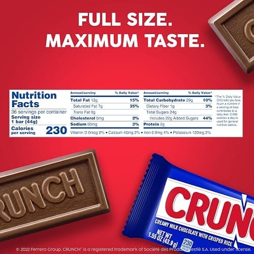 CRUNCH Full-Size Candy Bar, Creamy Milk Chocolate with Crunchy Crisped Rice, 36 Individually Wrapped Bars, 1.55 oz Each thumbnail 11
