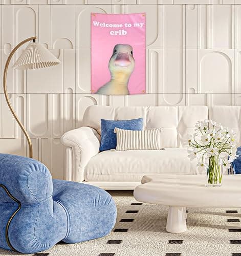 ValueBargain Welcome to My Crib Duck Flag, 2x3 Ft Funny Tapestry for Bedroom Welcome to My Crib Meme Banner Duck Flag Poster Wall Tapestry for College Dorm Room, Parties, Bedroom Decor, Wall Hanging thumbnail 5