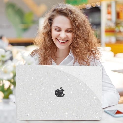 G JGOO Compatible with MacBook Air 13 Inch Case 2022 2021 2020 2019 2018 Release M1 A2337 A2179 A1932 Touch ID, Clear Glitter Plastic Hard Shell Case + Keyboard Cover +50 Pcs Laptop Sticker, Sparkly thumbnail 7