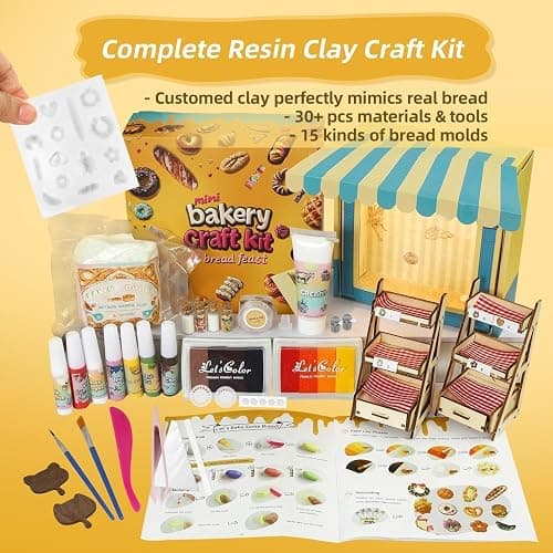 iLAND Air Dry Clay Kits Fun Crafts for Teens DIY Mini Bakery Miniature Food Toy Easy Crafts for Adult Women 1/12 Scale Accessories of Dollhouse Kitchen Creative Family Game Night Birthday Gift Ideas thumbnail 3